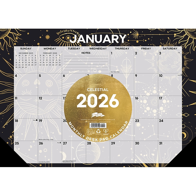 2026 Willow Creek Celestial 17" x 12" Monthly Desk Pad Calendar (57100) image 1