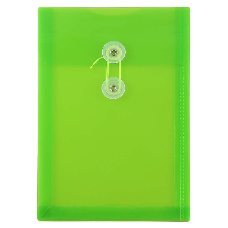 JAM Paper Premium Plastic Filing Envelope with Button & String Closure, 6 1/4" x 9 1/4", Lime Green, 3/Pack (472B1LIX3) image 1