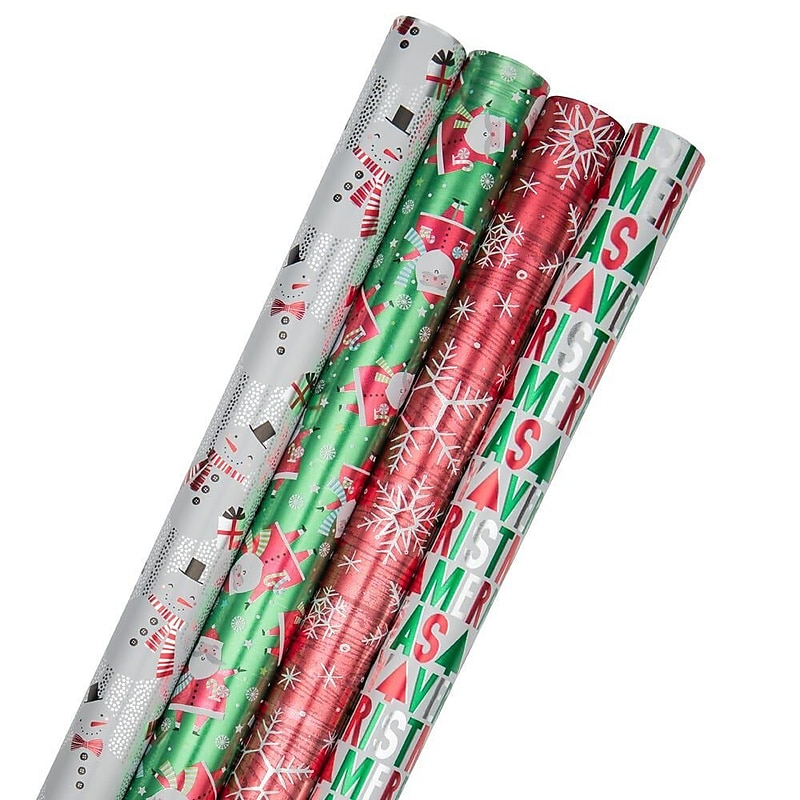 JAM Paper Christmas Wrapping Paper, 25 Sq. ft. x 30", Red Ho Ho Ho Santa Set, 4 Rolls/Pack (165F4reHoS) image 1