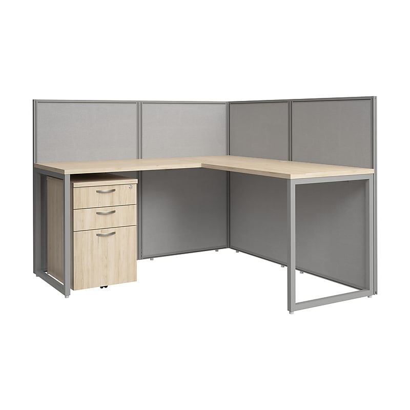 Bush Business Furniture Easy Office L Shaped Cubicle Desk with Drawers, Natural Elm (EOD360SNE-03K) image 1