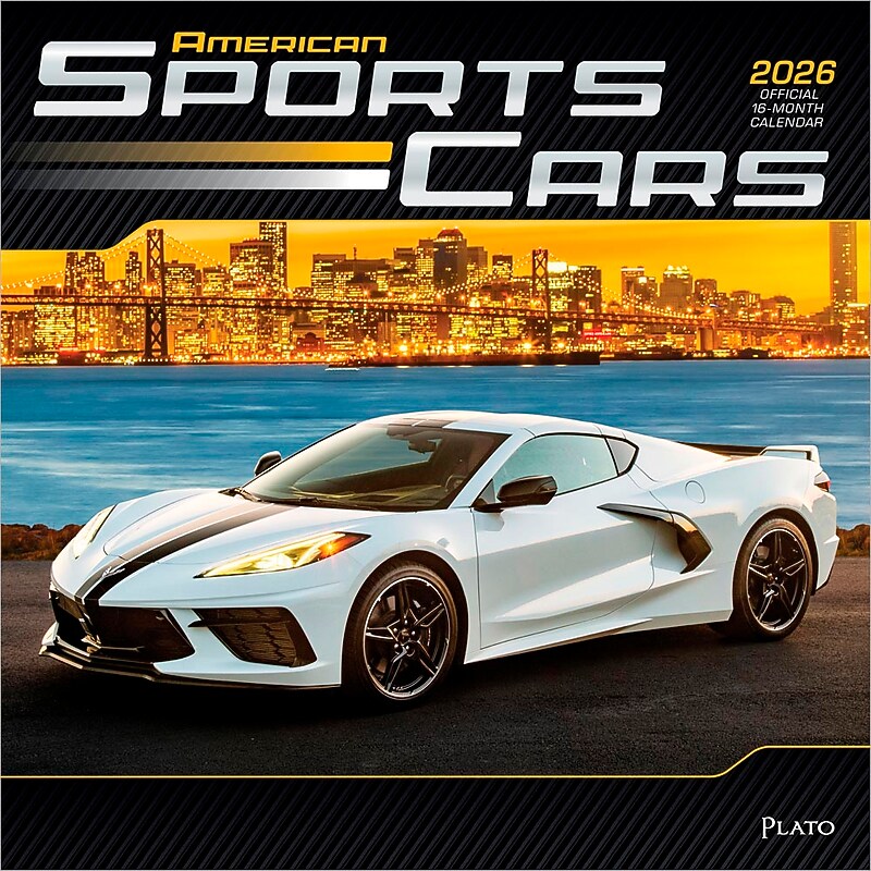 2026 Plato American Sports Cars 12" x 12" Monthly Wall Calendar (9798330701896) image 1