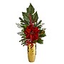 Nearly Natural Poinsettia, Berries, Pine and Pinecone Artificial Arrangement in Gold Vase, 32" (A1618)~#|#~0600FD7D-2031-49A7-BBA8BC3120D06370_sc7