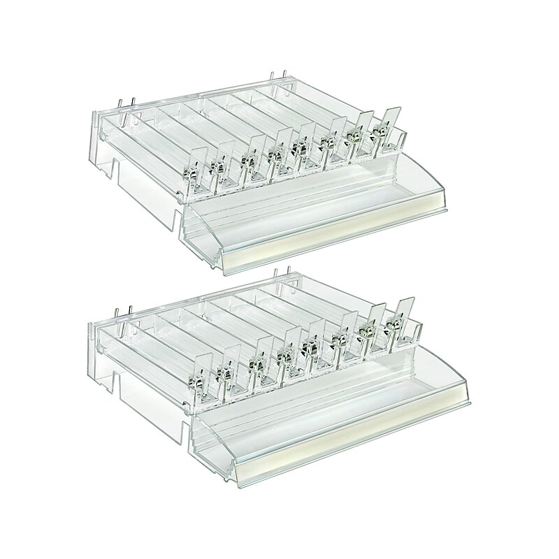 Azar 3.5" x 12" Pegboard 8-Compartment Cosmetic Tray with Tester Tray, Clear, 2/Pack (225840-TESTER-8COMP-2PK) image 1