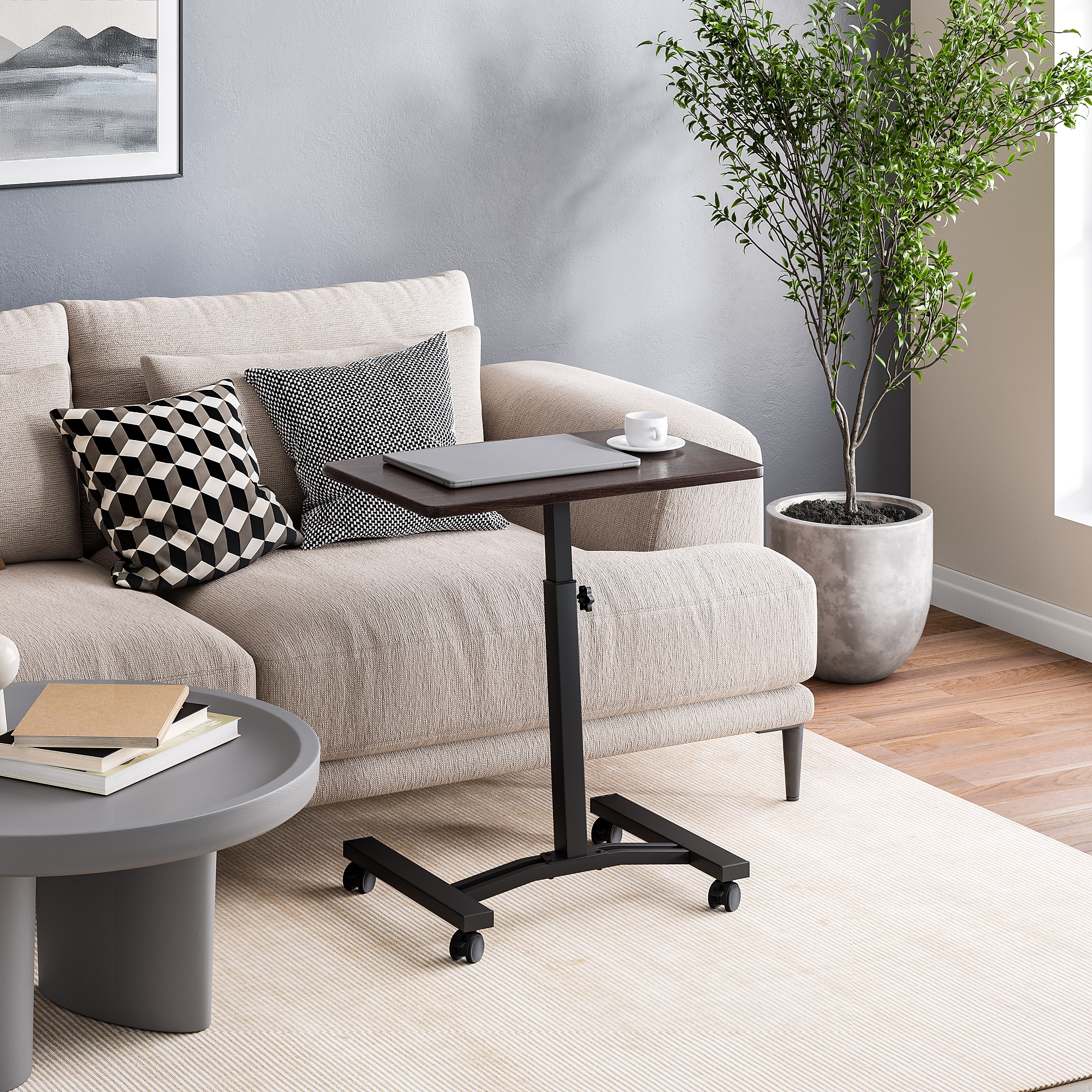 Seville Classics airLIFT 24″W Manual Rectangular Height Adjustable Mobile Sitting Desk, Walnut (WEB162) Sansujyuku sansujyuku.com