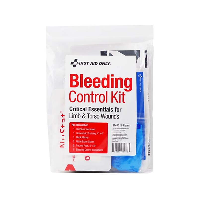 First Aid Only Bleeding Control Kit Critical Essentials Plastic Bag, Limb & Torso Wounds, 8 Pieces (91483) image 1