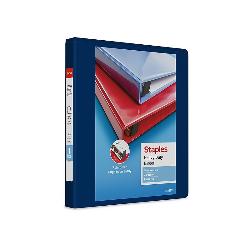 Staples Heavy Duty 1" 3-Ring View Binder, D-Ring, Blue (ST56268-CC) image 1
