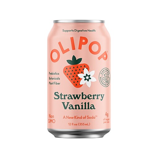 Olipop Prebiotic Strawberry Vanilla Soda, 12 fl. oz., 12 Cans/Case