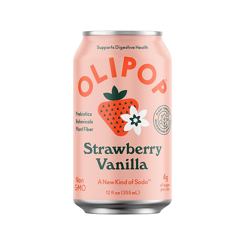 Olipop Prebiotic Strawberry Vanilla Soda, 12 fl. oz., 12 Cans/Case (ICO70291) image 1
