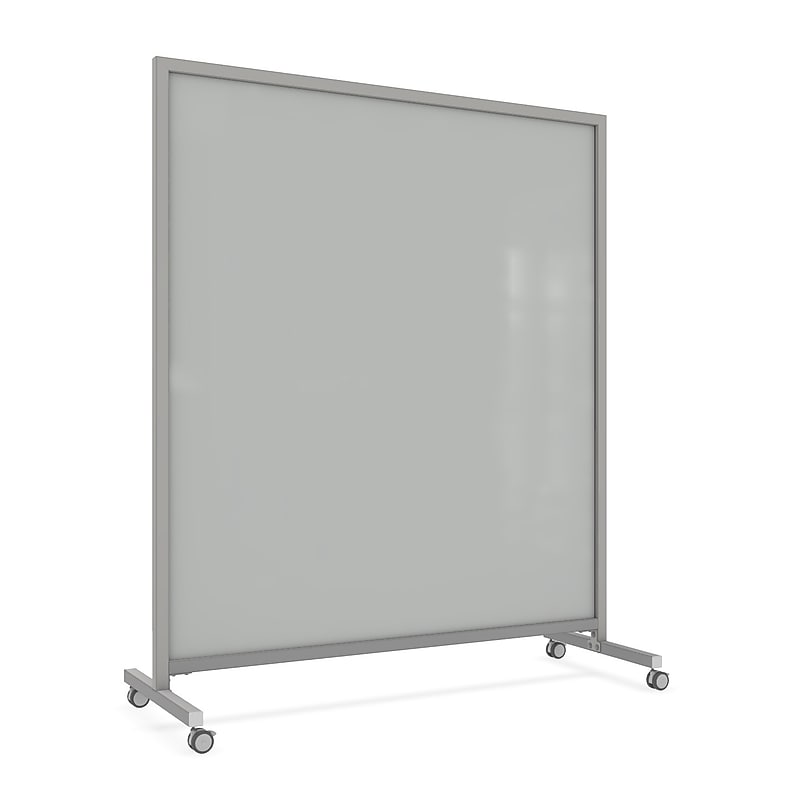 Ghent EZ Magnetic Glass Mobile Dry-Erase Whiteboard, Aluminum Frame, 75"H x 62"W, Gray (EZ1MA7562GY) image 1