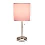 Creekwood Home Oslo 19.5" LED Table Lamp with USB Port, Brushed Steel/Light Pink Shade (CWT-2012-LP)~#|#~065599C3-A21F-4BC5-8E290C98943F3FDE_sc7