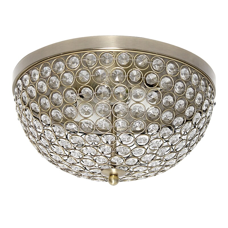 Lalia Home 13" Classix Crystal Glam Two Light Dome Shaped LED Flush Mount Ceiling Fixture, Antique Brass (LHM-2000-AB) image 1