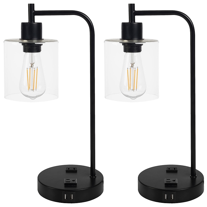 Lavish Home 16.14" LED Table Lamp with USB Ports, Black, 2/Set (72-LMPDKIND-1B-2) image 1