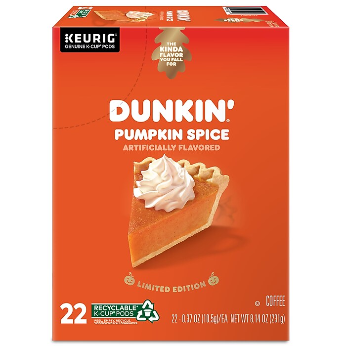 Dunkin' Pumpkin Spice Coffee Keurig K-Cup Pods, Medium Roast, 22