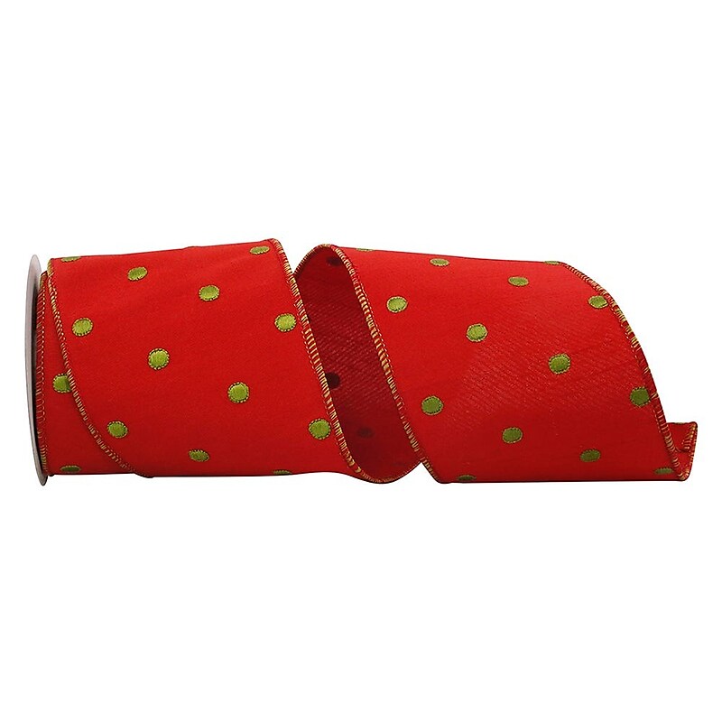 JAM Paper Ribbon, Red with Lime Dots (52640348583) image 1