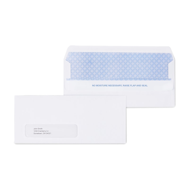 Staples Self Seal Security Tinted #10 Window Envelopes, 4 1/8" x 9 1/2", White Wove, 500/Box (ST511290-CC) image 1