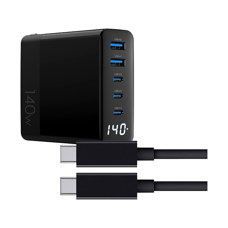 4XEM 140W USB-C to USB-C Laptop GaN Charging Kit, Black (4X140WCHRGKIT6B) image 1