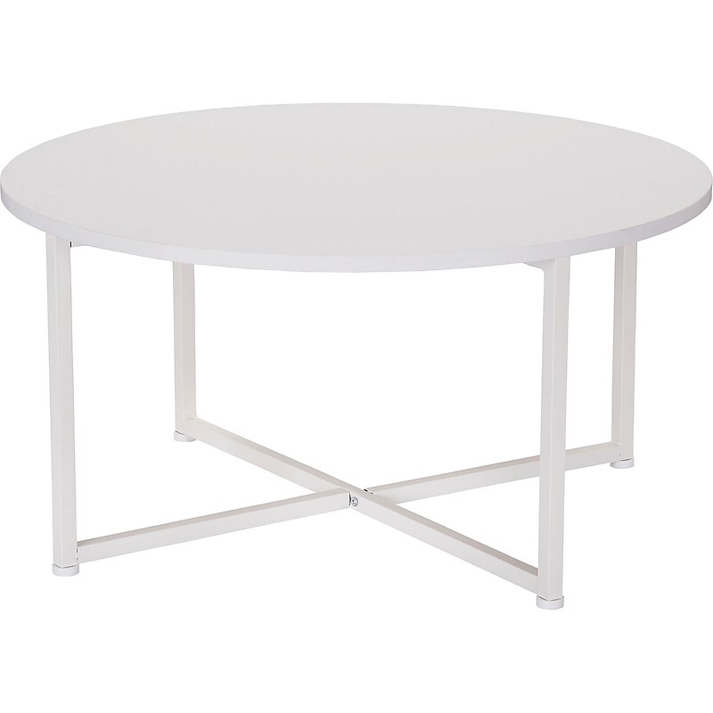 Household Essentials Jamestown 31.5"Dia. Laminate Round Coffee Table, Scandinavian White/White (8203-1) image 1
