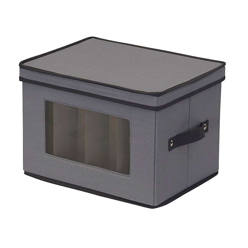 Household Essentials Large Stackable Folding Fabric Champagne Flute Storage Box, 9.75" x 14.5"x 11", 27 Qt., Gray (52544-1) image 1