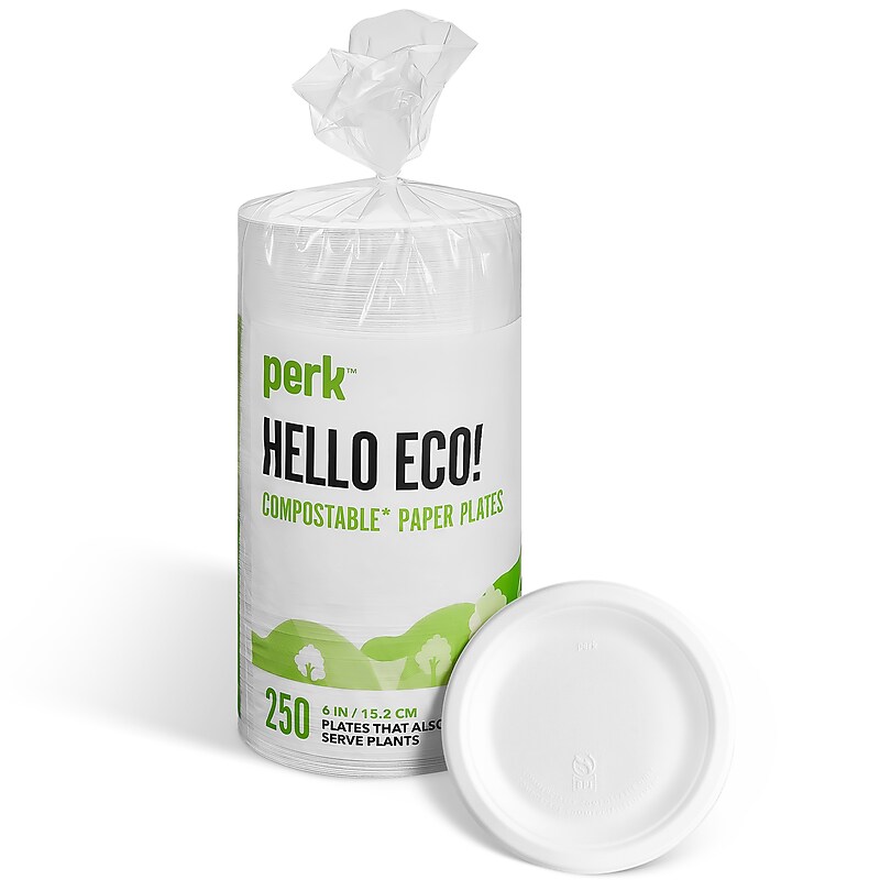 Perk™ Eco Compostable Paper Plates, 6", White, 250/Pack (PK61286) image 1