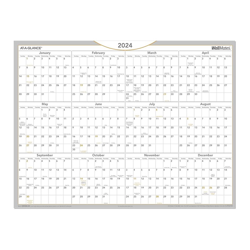 2024 AT-A-GLANCE WallMates 24" x 18" Yearly Dry-Erase Calendar, White/Gray (AW5060-28-24) image 1