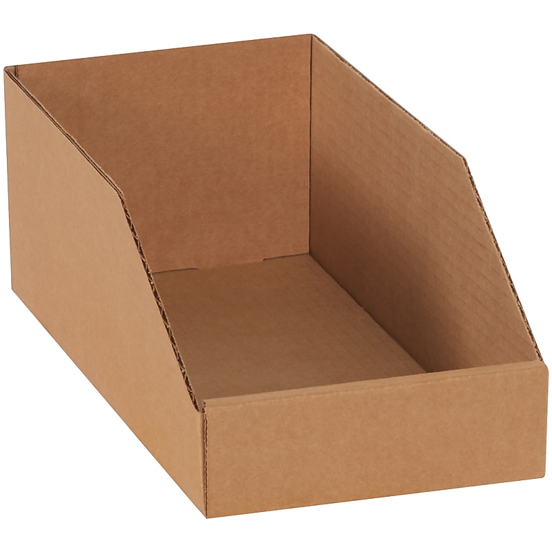 Partners Brand Small Folding Corrugated Storage Bin, 12" x 4.5"x 6", Brown, 50/Bundle (BINMT612K) image 1