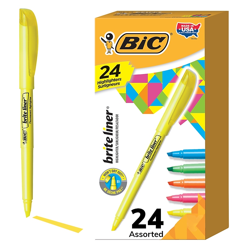 BIC Brite Liner Stick Highlighter, Chisel Tip, Assorted, 24/Pack (BL241AST) image 1