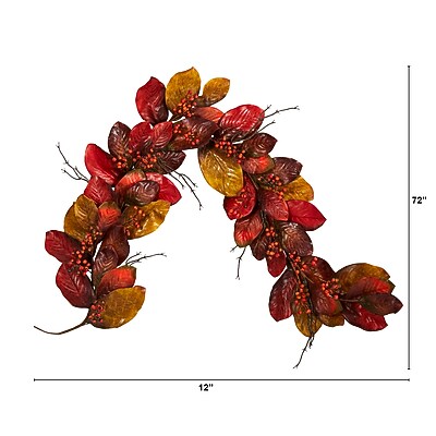 Nearly Natural 6' Autumn Magnolia Leaf with Berries Artificial Garland - Thumbnail 2