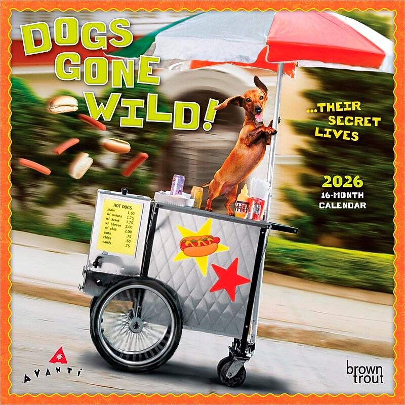 2026 BrownTrout Avanti Dogs Gone Wild 7" x 7" Monthly Wall Calendar (9798330701438) image 1