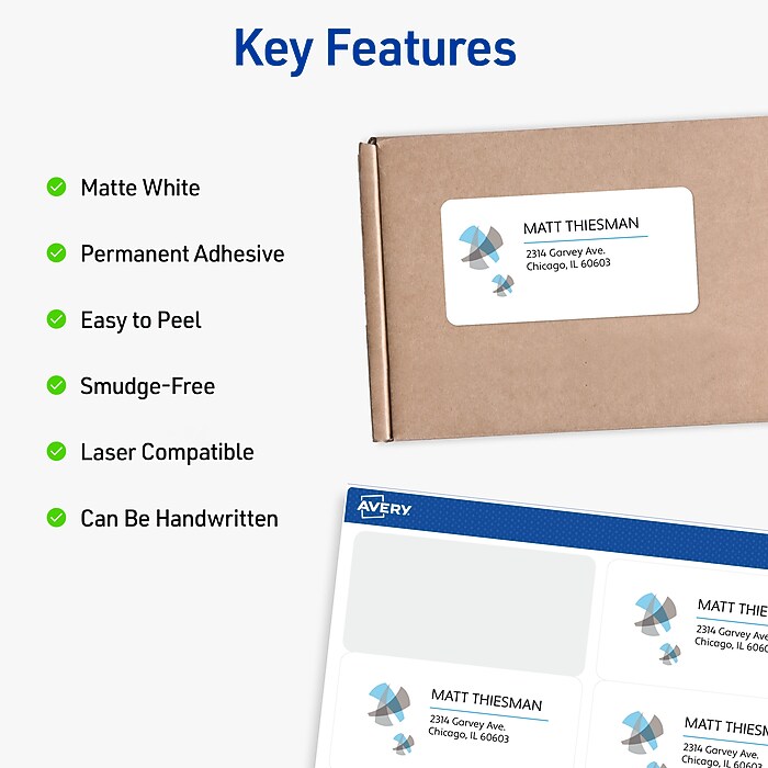 Avery Waterproof Laser Shipping Labels, 3-1/3