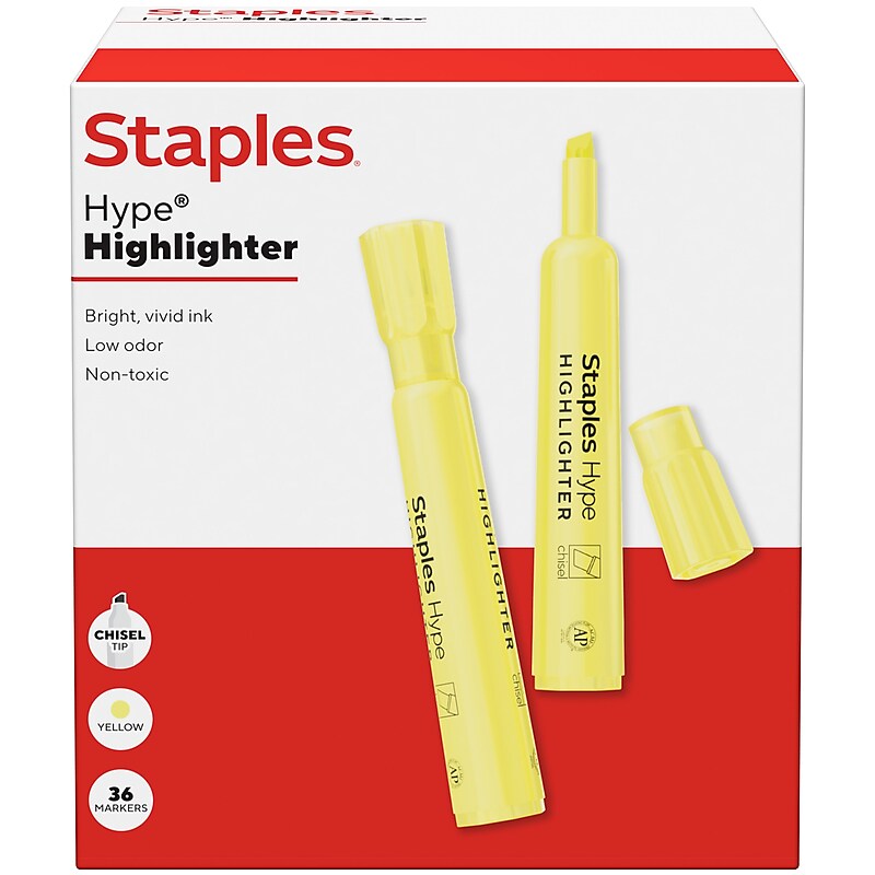 Staples Hype Tank Highlighter, Chisel Tip, Yellow, 36/Pack (ST62941) image 1
