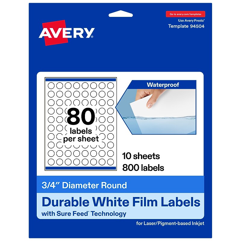 Avery Laser/Inkjet Round Multipurpose Labels, 0.75" Dia., 800 Labels/Pack (94504) image 1