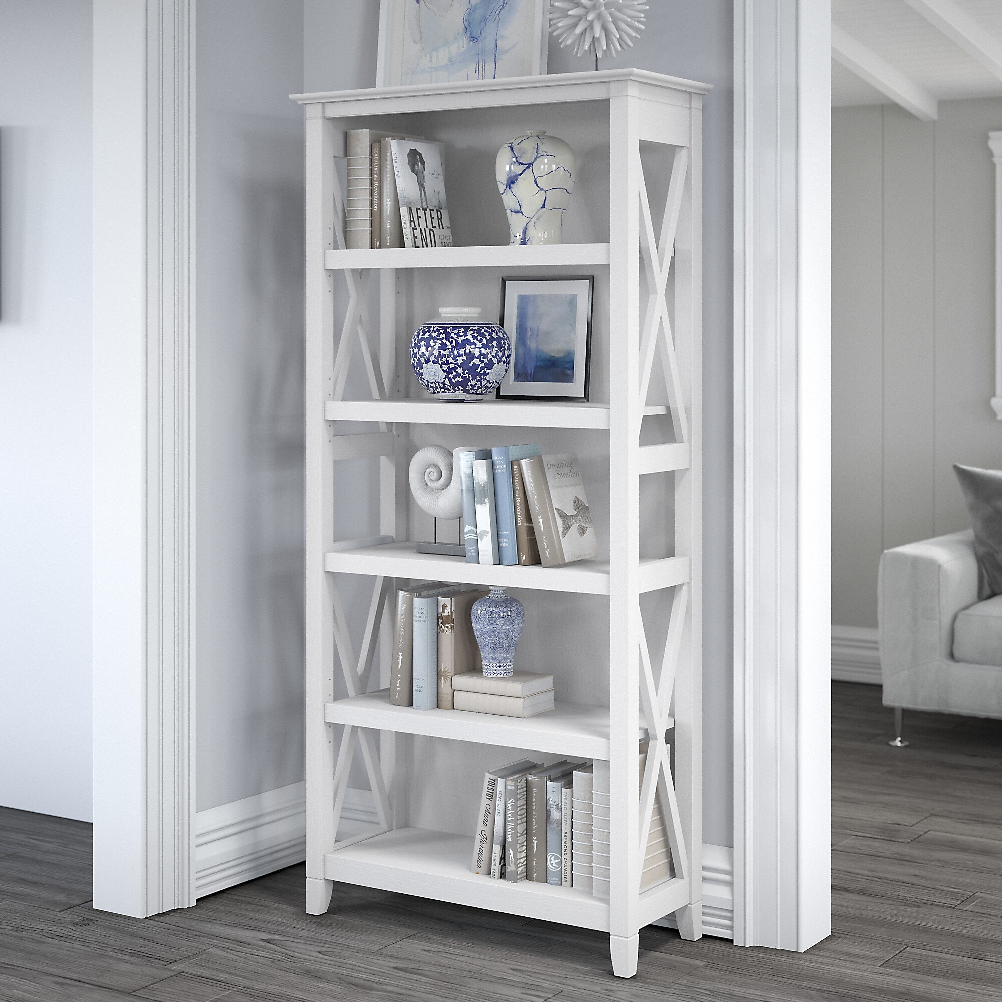 Bush Furniture Key West 66″H 5-Shelf Bookcase, Pure White Oak (KWB132WT-03) Sansujyuku sansujyuku.com