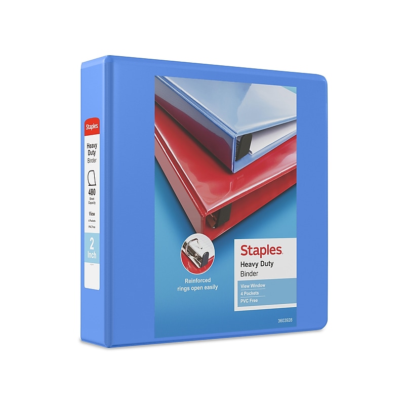 Staples Heavy Duty 2" 3-Ring View Binder, D-Ring, Periwinkle (ST56291-CC) image 1