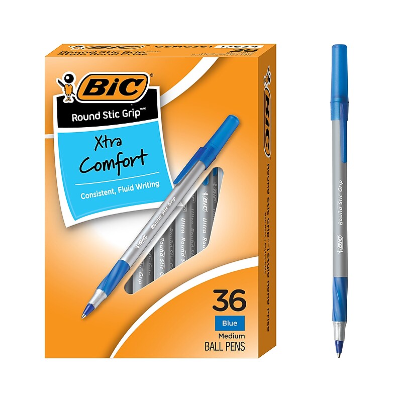 BIC Round Stic Grip Xtra Comfort Ballpoint Pen, Medium Point, 1.2mm, Blue Ink, 36/pack (GSMG361BLU) image 1