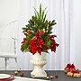 Nearly Natural Artificial Poinsettia, Grass and Succulent Arrangement in White Urn, 28" (A1392)~#|#~06FE379B-C62C-405B-B9C0404F58F552AE_sc7