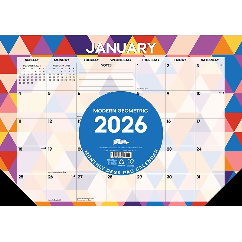 2026 Willow Creek Modern Geometric 17" x 12" Monthly Desk Pad Calendar (57117X) image 1