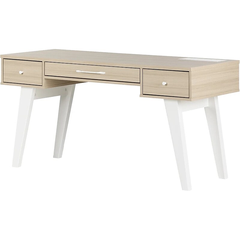 South Shore Helsy 60"W Computer Desk, Soft Elm/White (13297) image 1