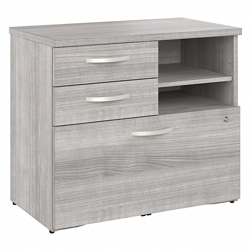 Bush Business Furniture Studio A 26" Office Storage Cabinet with 2 Shelves and Drawers, Platinum Gray (SDF130PGSU-Z) image 1