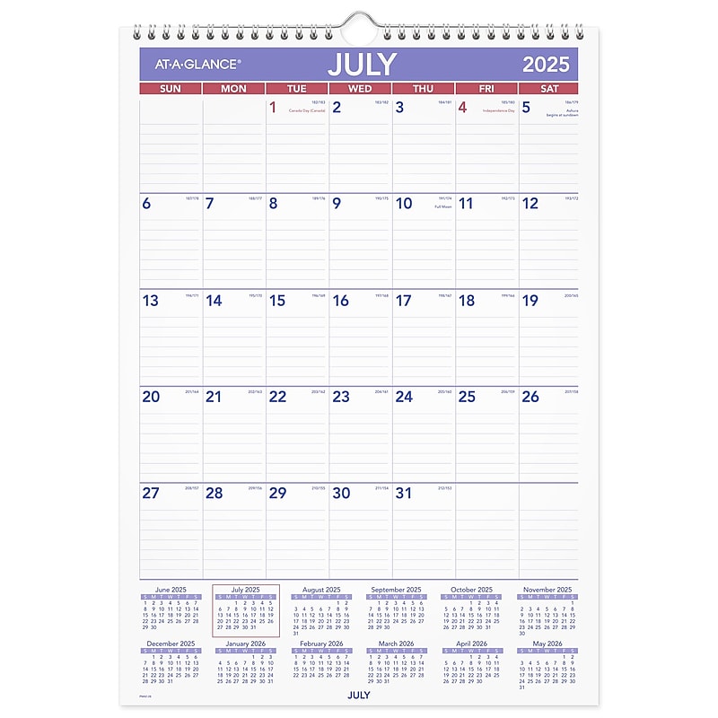 2025-2026 AT-A-GLANCE 12" x 17" Academic Monthly Wall Calendar, Purple/Red (PMA2-28-26) image 1