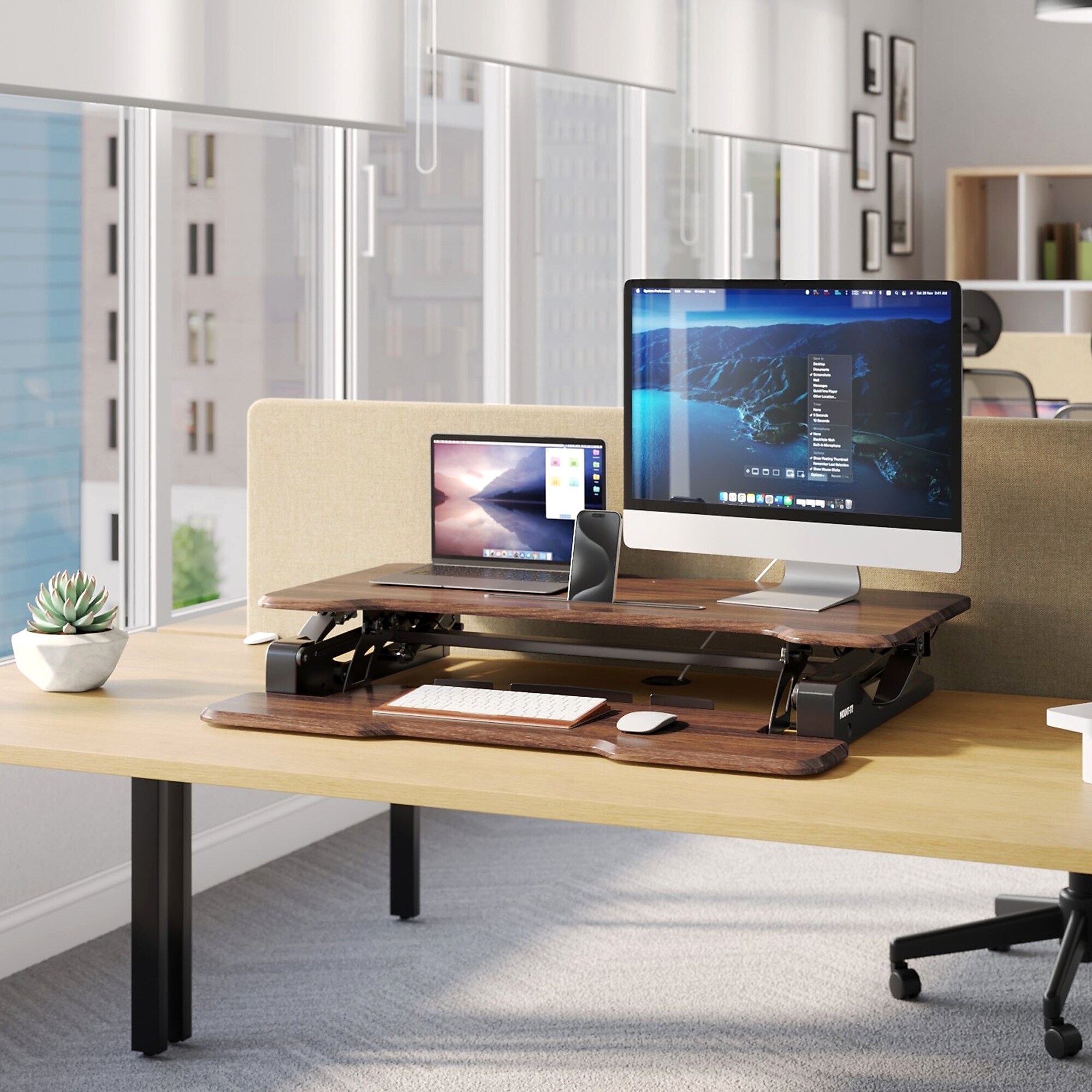 Mount-It! 38″W Manual Rectangular Adjustable Standing Desk Converter, Dark Walnut Woodgrain (MI-15006) Sansujyuku sansujyuku.com