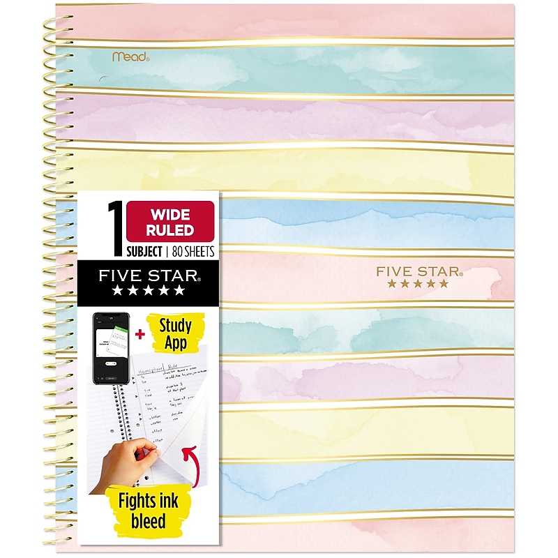 Five Star Shape It Up Spiral Notebook Plus Study App, 1 Subject, Wide Ruled, 8" x 10.5", Stripes (930209F-ECM) image 1
