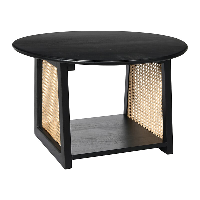 Storied Home Mango Wood and Cane Coffee Table, Black (EC0658) image 1