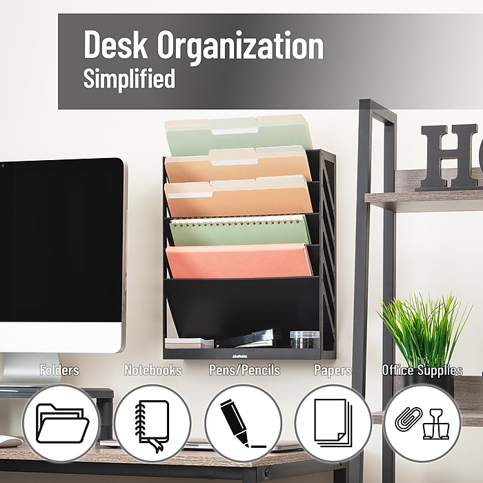 Mind Reader 5-Compartment Plastic Mountable Wall File, Black