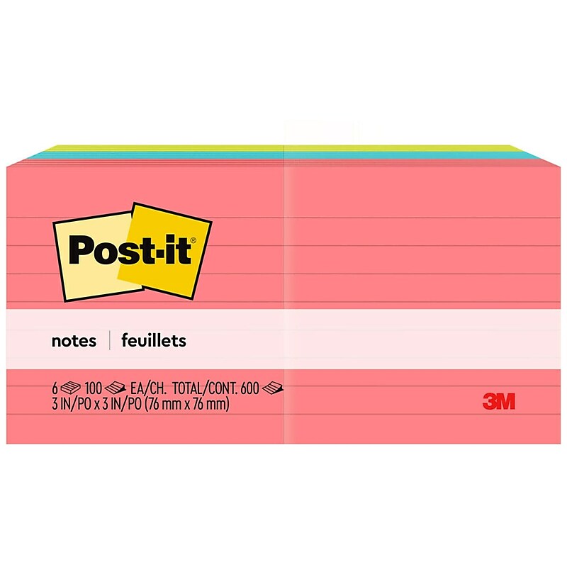 Post-it Notes, 3" x 3", Poptimistic Collection, Lined, 100 Sheet/Pad, 6 Pads/Pack (6306AN) image 1