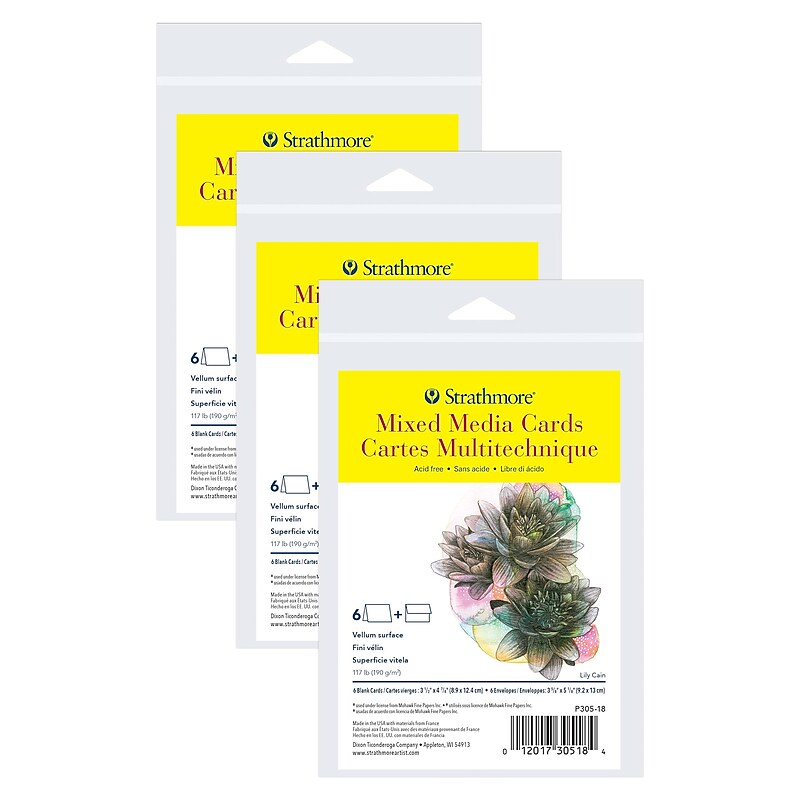 Strathmore 300 Series Mixed Media Cards & Envelopes, 4.875" x 3.5", White, 6/Pack, 3 Packs/Bundle (STTP30518-3) image 1