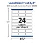 Avery Laser/Inkjet Rectangle Waterproof Multipurpose Labels, 2.5"  x 1", White, 600/Pack (94221)~#|#~07536F3A-3D6A-4BE4-BB904701F917821E_sc7