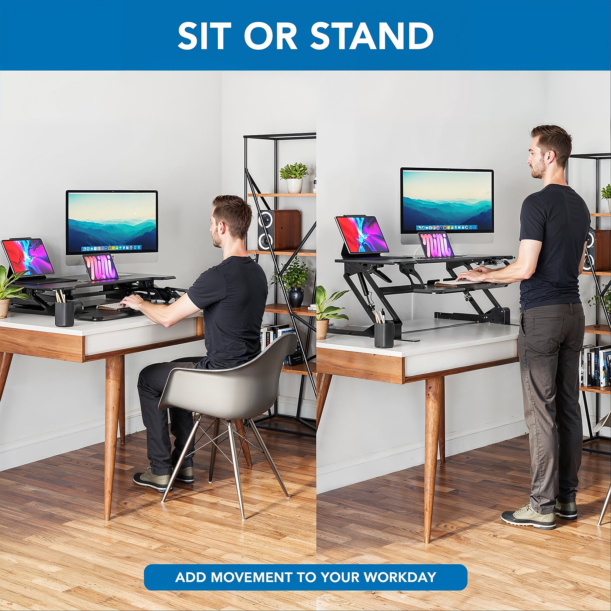 Mount-It! 38″W Manual Rectangular Adjustable Standing Desk Converter, Black (MI-15009) Sansujyuku sansujyuku.com