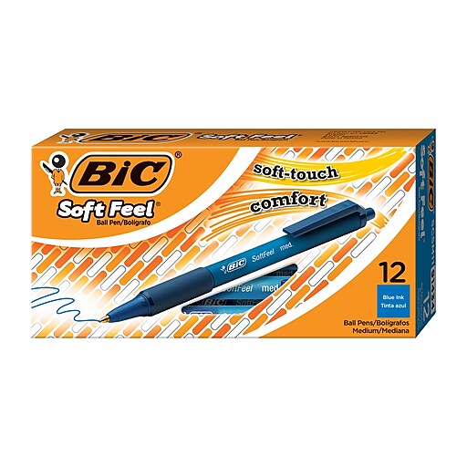 BIC Soft Feel Retractable Ballpoint Pens, Medium Point, Blue Ink