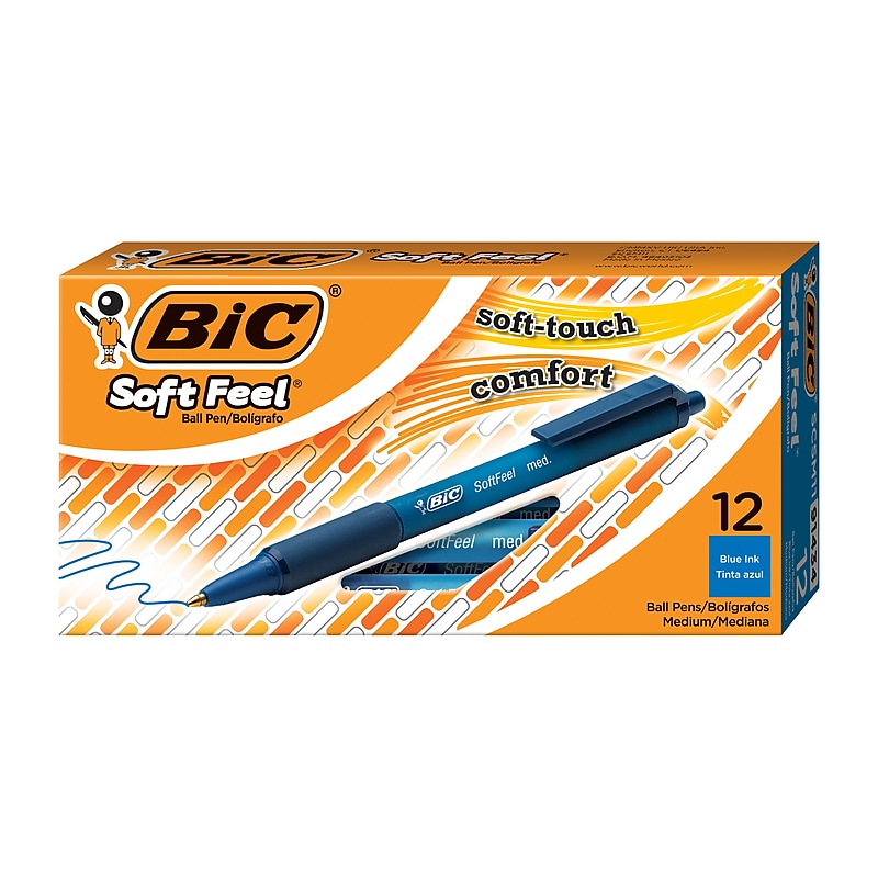 BIC Soft Feel Retractable Ballpoint Pens, Medium Point, Blue Ink, Dozen (SCSM11BLU) image 1