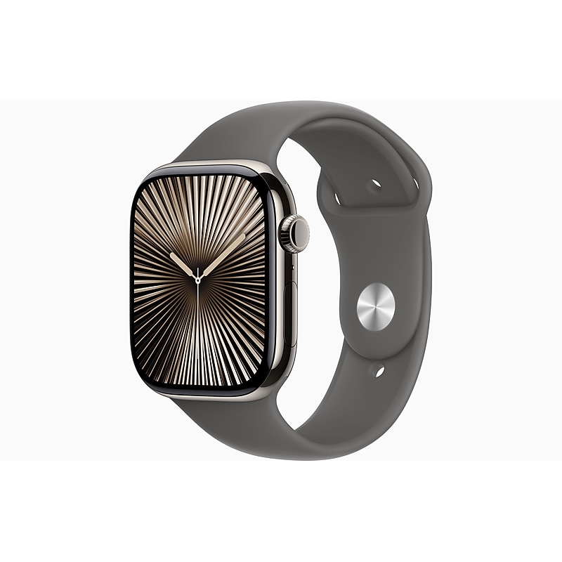 Apple Watch Series 10, GPS + Cellular, 46mm, Natural Titanium Case, Stone Gray Sport Band (MWY93LW/A) image 1